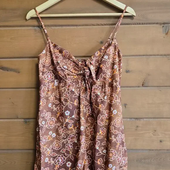 J. Crew Jumpsuit Vintage Vines Cottage Tank Top Flowy Floral Brown Fall Boho 2 - Picture 3 of 5
